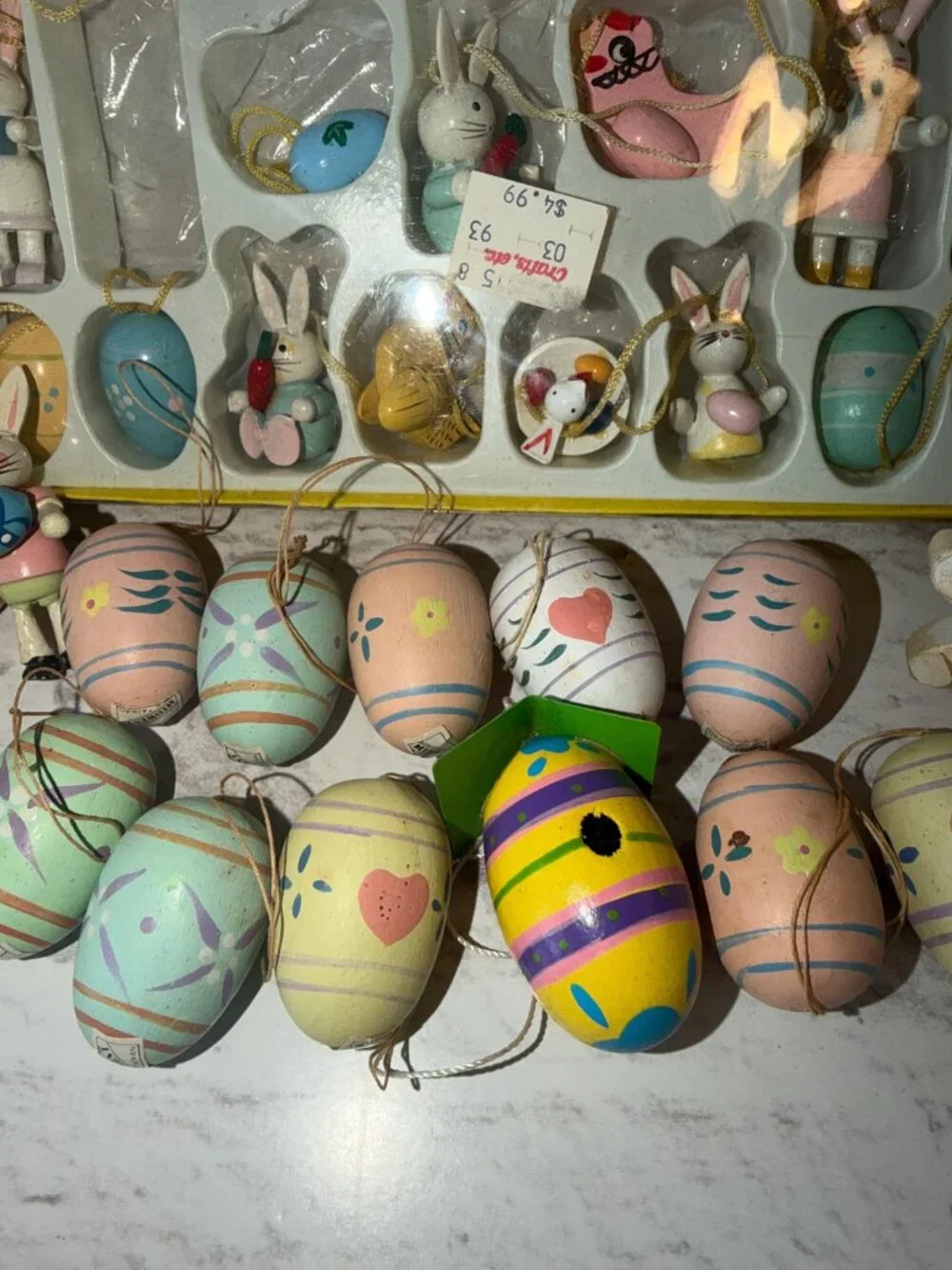 Vintage Wooden Hand Painted EASTER Holiday Ornaments Bunnies, Eggs, Chicks + Few